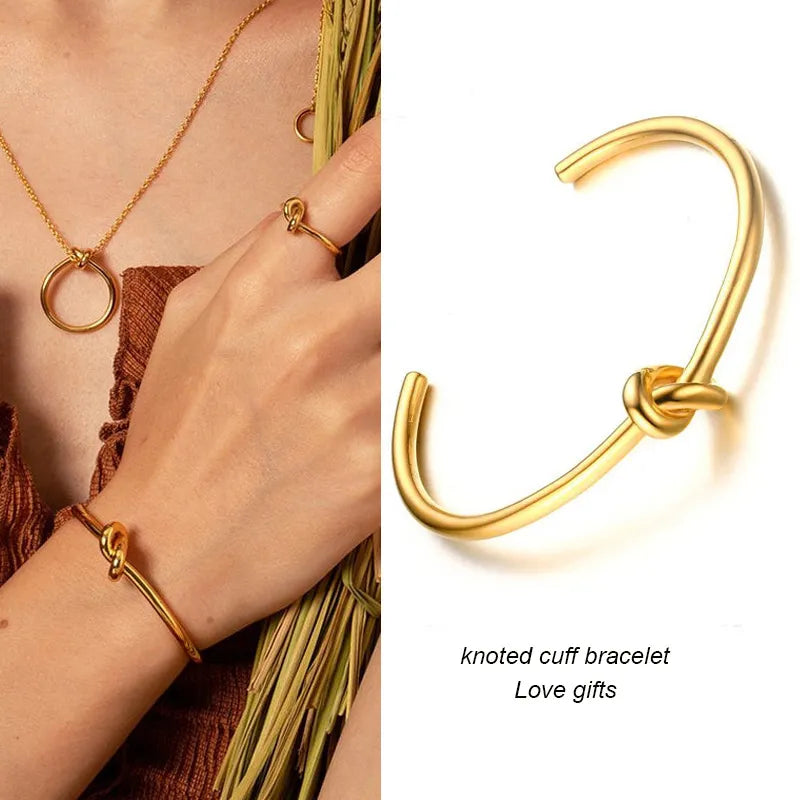 Trendy Round Circular Open Knot Cuff Bangle Bracelets for Women Elegant GoldColor Jewelry Noeud Armband Pulseiras