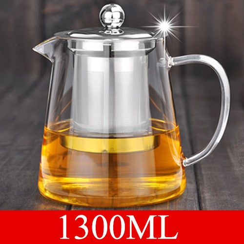 5Sizes Good Clear Borosilicate Glass Teapot With 304 Stainless Steel Infuser Strainer Heat Coffee Tea Pot Tool Kettle Set