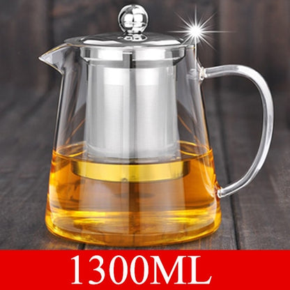 5Sizes Good Clear Borosilicate Glass Teapot With 304 Stainless Steel Infuser Strainer Heat Coffee Tea Pot Tool Kettle Set