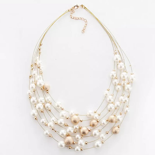 KMVEXO 2020 New Fashion Jewelry Gold Color Multi Layer Chains Imitation Pearl Necklaces for Women Party Wedding Bride Necklace