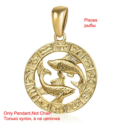 Davieslee Pendant Necklace for Women 12 Zodiac Sign Constellation Yellow Rose Gold Color Womens Necklaces Round Shaped LGPM16