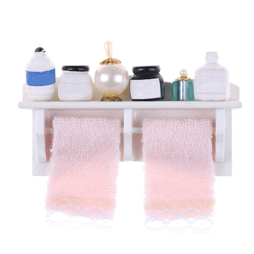 Towel Rack Shower Faucet Tissue Toothbrush Toothpaste Cup Baskets Hair Dryer 1/12 DIY Dollhouse Bathroom Furniture Accessories