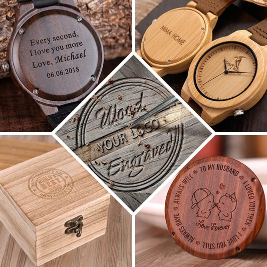 Personalized Brand Logo MESSAGE Engraved Carved Laser Charge on Wood Watches Name Customize Service ONLY No Watch