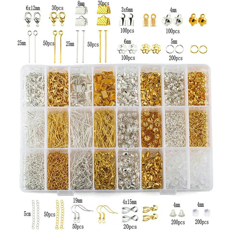 Jewelry Findings Tool Set Open Jump Ring/Lobster Clasp/Tail Chain/Clip Buckle/Drop Kit/Earring Hooks/ for DIY Jewelry Making