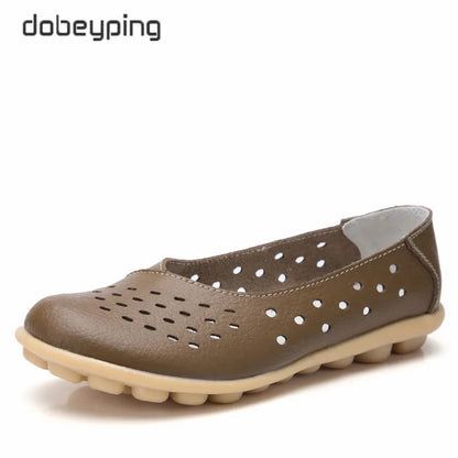 Dobeyping Leather Women Flats New Cut-Outs Summer Shoes Woman Hollow Women's Loafers Female Solid Shoe Large Size 35-44
