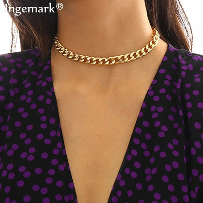 Punk Miami Cuban Choker Necklace Collar Statement Hip Hop Big Chunky Aluminum Gold Color Thick Chain Necklace Women Jewelry