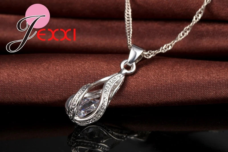 New Water Drop CZ Jewelry Sets 925 Sterling Silver Needle Necklace&Earrings Wedding Jewelry for Women Wedding Party Sets