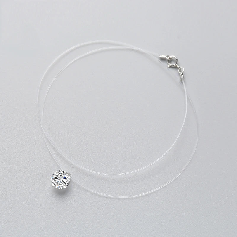 INZATT 925 Sterling Silver Zircon Crystal Pearl Pendant Choker Necklace Transparent Fishing Line 2020 Fine Jewelry for Women