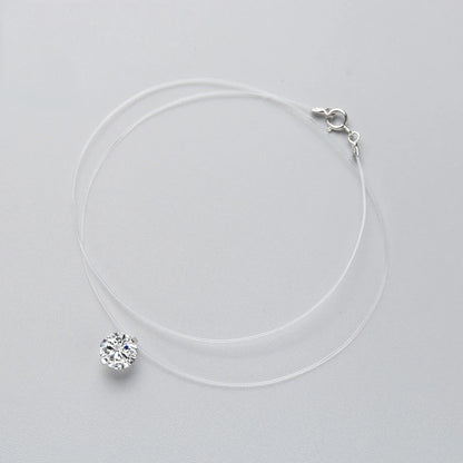 INZATT 925 Sterling Silver Zircon Crystal Pearl Pendant Choker Necklace Transparent Fishing Line 2020 Fine Jewelry for Women