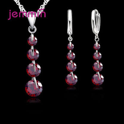 Romantic 925 Sterling Silver  Link Chain Crystal Pendant Necklace Jewelry Set for Women Earrings Wedding Jewelry Sets