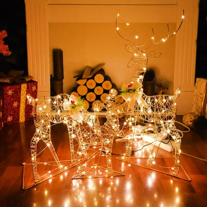 Creative Ornaments Christmas Decoration Glowing Christmas Deer Christmas Tree Ornaments Reindeer Family New Year Decoration