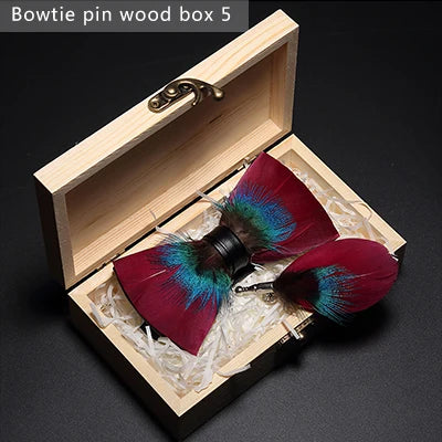 JEMYGINS Bowtie Natural Brid Feather Exquisite Hand Made Men Bow Tie Brooch Pin