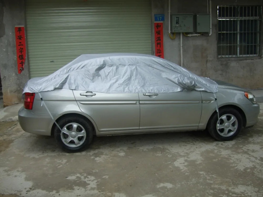 Car Cover Prevent Heat Cold Sun Rain Snow Half Auto Cover for Saloon Hatchback Pickup PVC Coating Cover L XL Optional
