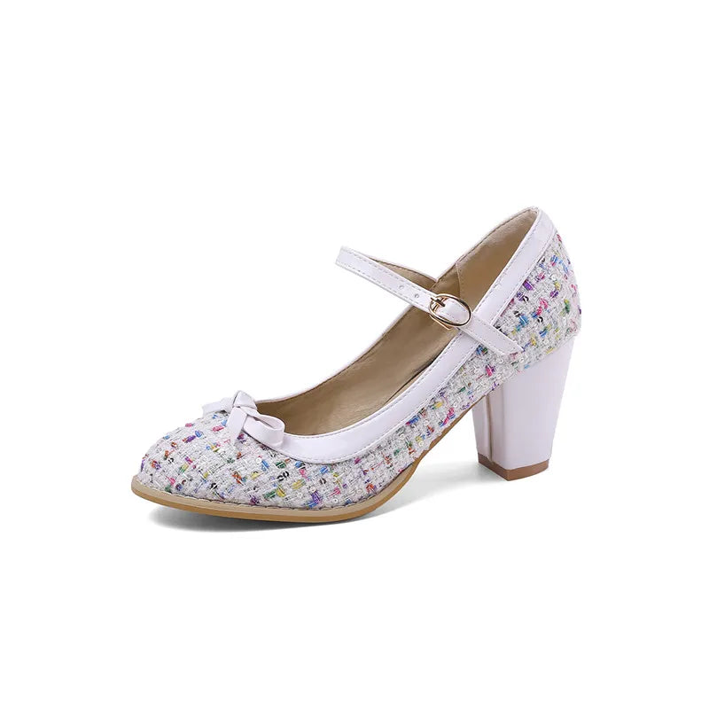 YMECHIC Spring Fashion 2022 Women Heels Glitter Bling Bowtie Lolita Mary Jane High Heel Shoes Pink Black Cute Womens Shoes Pumps