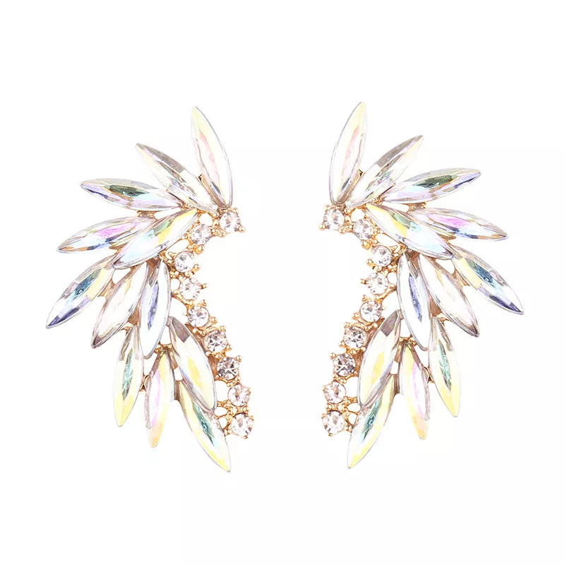LUBOV Shining Rhinestone Wings Stud Earrings Acrylic Crystal Stone Women Piercing Earrings Trendy Wedding Jewelry Christmas