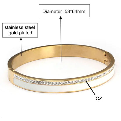 Beauty Stainless Steel Ceramic Resin Women Bracelets Luxury Ladies Crystal Charm Cuff Bangles Wedding Jewelry