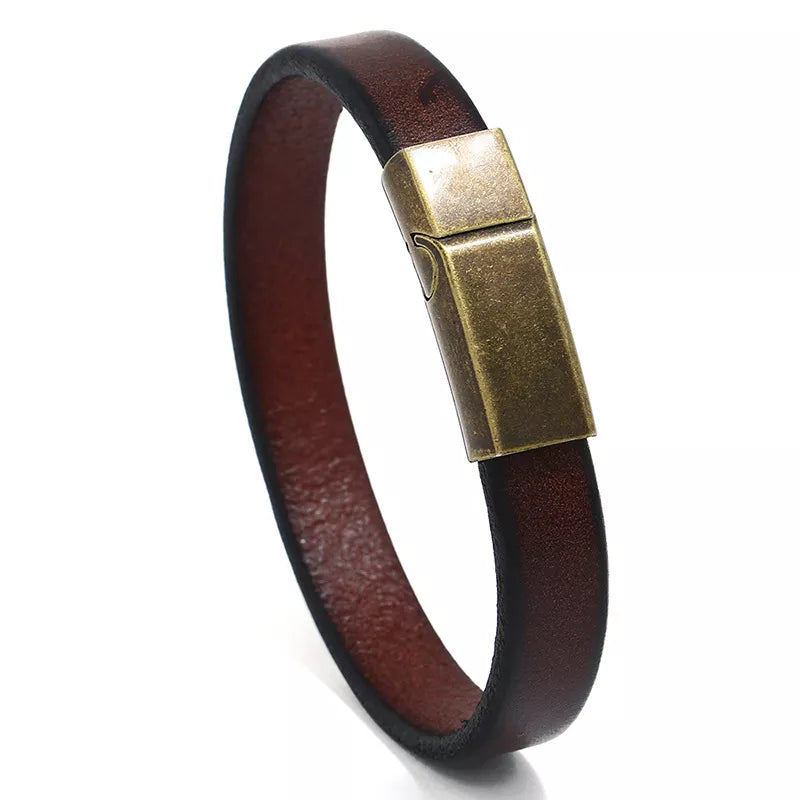 New Men Jewelry Punk Brown Braided Leather Bracelet for Men Stainless Steel Magnetic Clasp 20.5cm Bangles