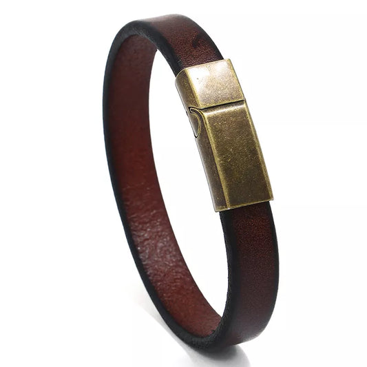 New Men Jewelry Punk Brown Braided Leather Bracelet for Men Stainless Steel Magnetic Clasp 20.5cm Bangles