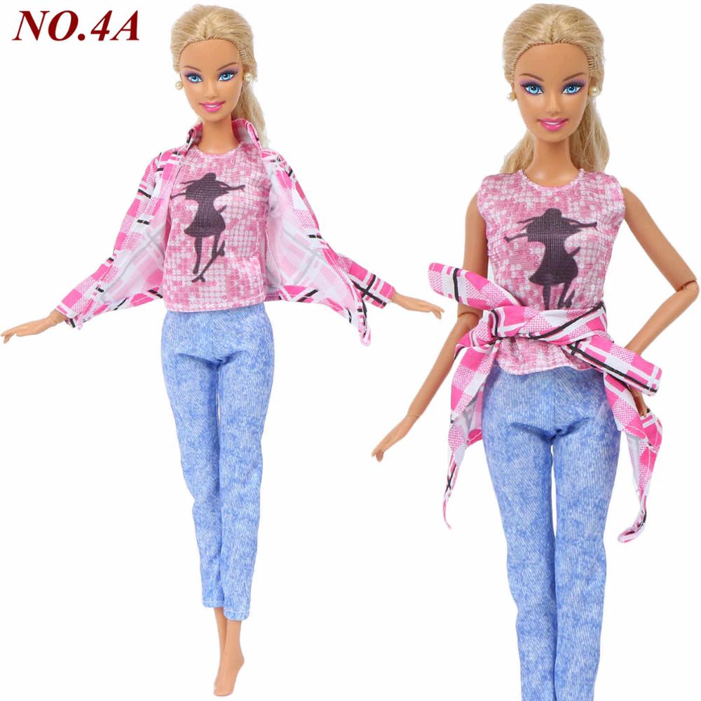 1 PCS Handmade Fashion Outfit Short Dress Cartoon Cute Pattern T-Shirt Pants Trousers Accessories Clothes for Barbie Doll Toys