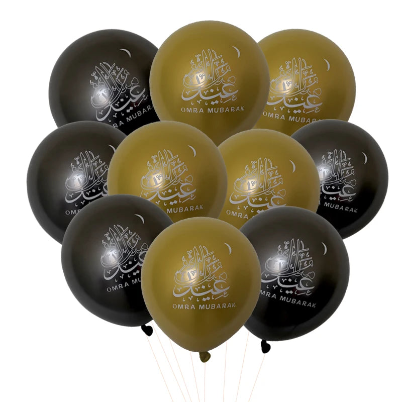 10pcs Eid Mubarak Latex Balloon Balloons Ramadan Kareem Decoration Ramadan Mubarak Muslim Islamic Festival Party DIY Decorations