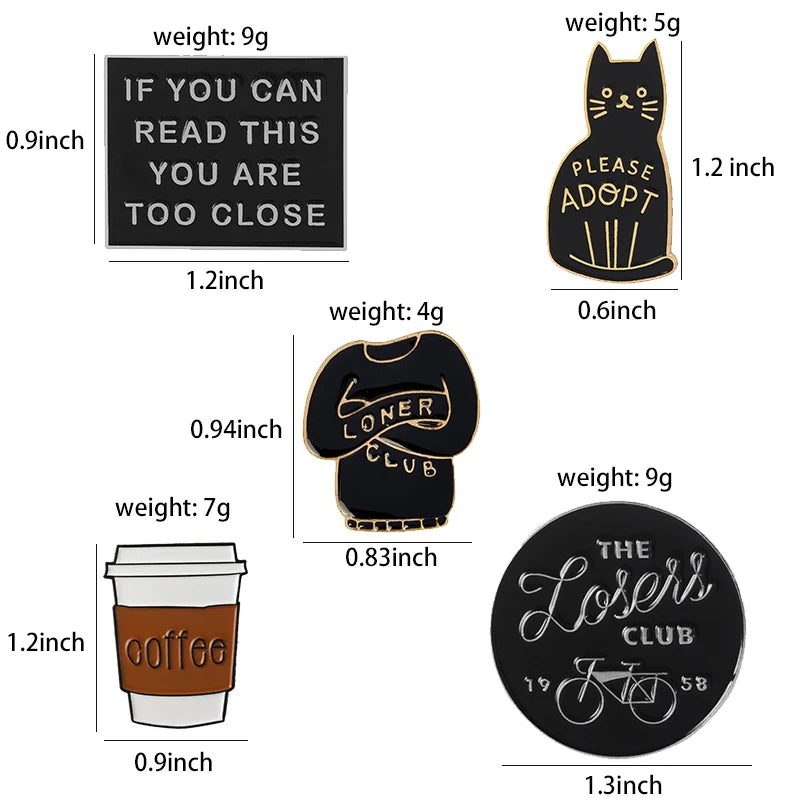 Introvert Loner Loser Club Enamel Pins Autism Badges Custom Cat Brooches Bag Clothes Lapel Pin Punk Black White Jewelry