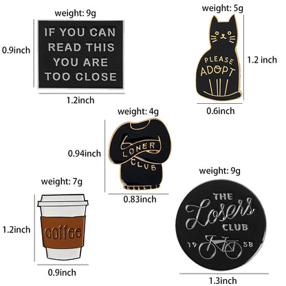 Introvert Loner Loser Club Enamel Pins Autism Badges Custom Cat Brooches Bag Clothes Lapel Pin Punk Black White Jewelry