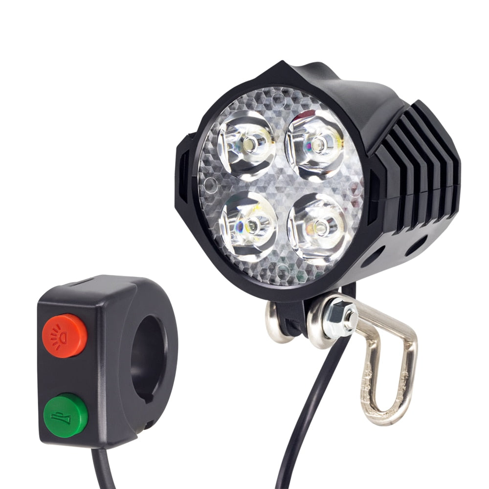 WEXPLORE Electric Bike Front and Ebike Rear Light Set Input 12V 24V 36V 48V 60V Built-In Speaker E-Bike Headlight and Tail Light
