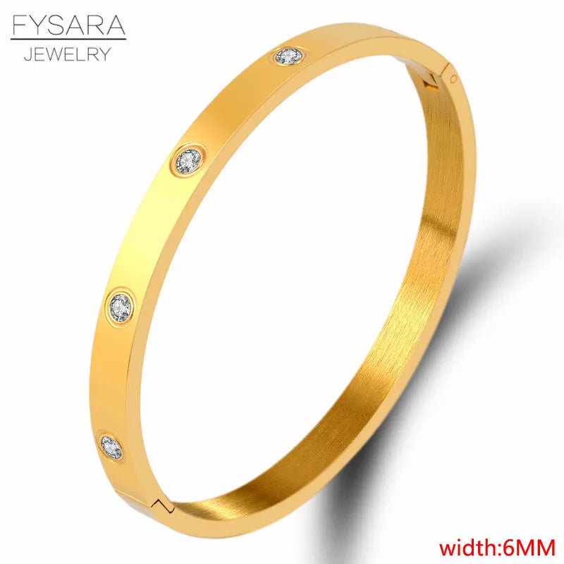 FYSARA Luxury Brand Crystals Love Bangles Cubic Zirconia Bracelets Couple Luxuxy Jewelry Stainless Steel Bangles for Women
