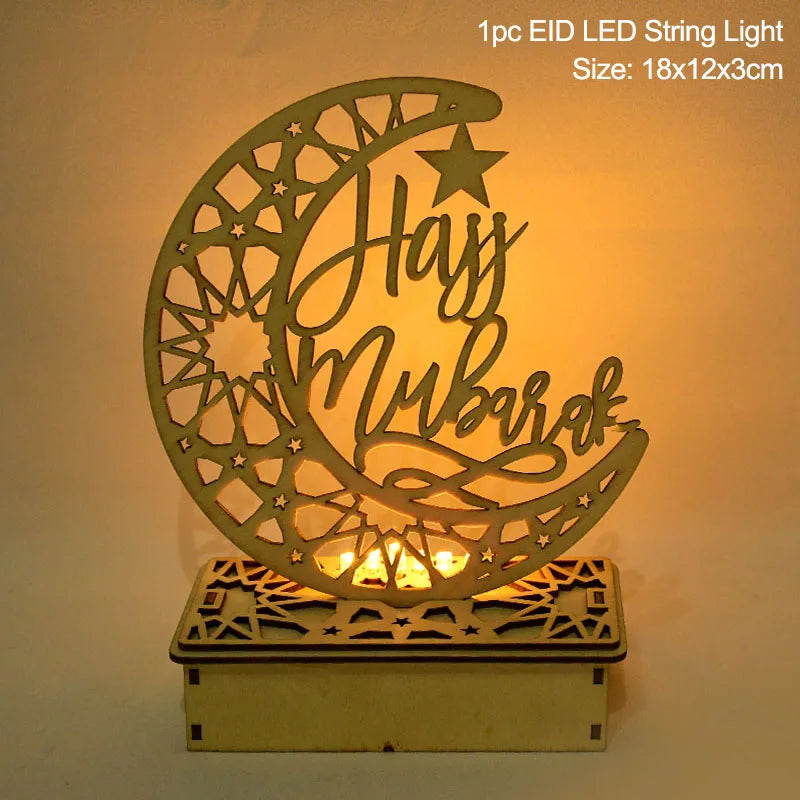EID Mubarak Wooden Pendant With LED Candles Light Ramadan Decorations for Home Islamic Muslim Party Eid Decor Kareem Ramadan