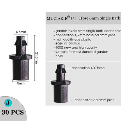 MUCIAKIE Sprinkler Irrigation 1/4 Inch Barb Tee Single Double Barb Barbed Water Pipe Connectors for 4/7mm Hose Garden Fitting