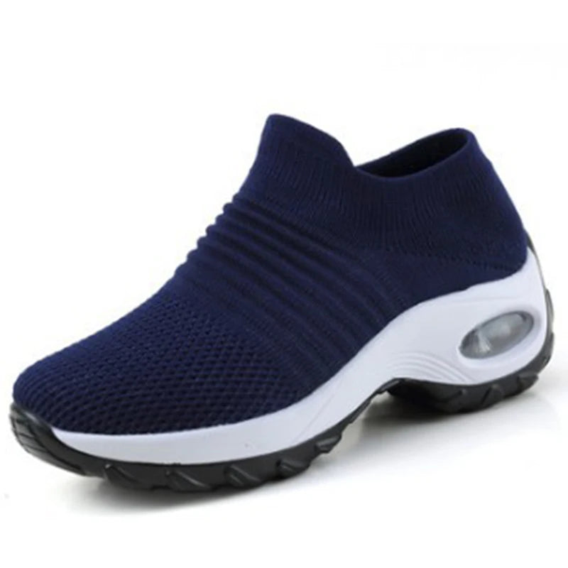 2023 Spring Women Sneakers Shoes Flat Slip on Platform Sneakers for Women Black Breathable Mesh Sock Sneakers Shoes