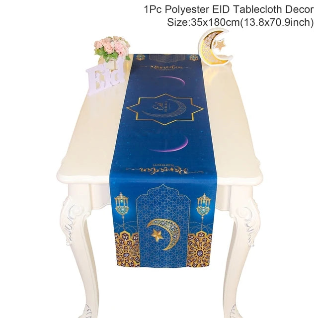 Ramadan Decor Table Runner EID Mubarak Decoration 2024 for Home Tablecloth Ramadan Kareem Islamic Muslim Party Eid Al Adha