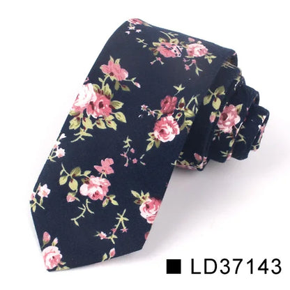 New Floral Tie for Men Women Skinny Cotton Neck Tie for Wedding Casual Mens Neckties Classic Suits Flower Print Neck Ties Cravat