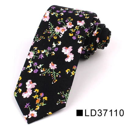 New Floral Tie for Men Women Skinny Cotton Neck Tie for Wedding Casual Mens Neckties Classic Suits Flower Print Neck Ties Cravat