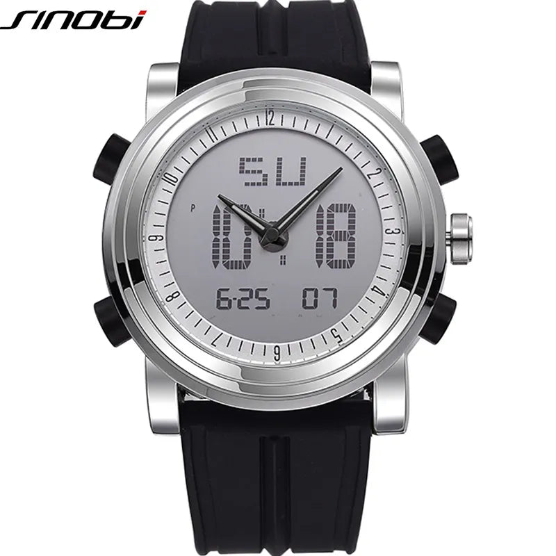 New SINOBI Brand Sports Chronograph Men's Wrist Watches Digital Quartz Double Movement Waterproof Diving Watchband Males Clock