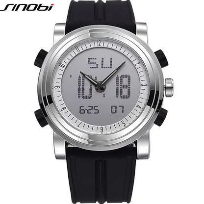 New SINOBI Brand Sports Chronograph Men's Wrist Watches Digital Quartz Double Movement Waterproof Diving Watchband Males Clock