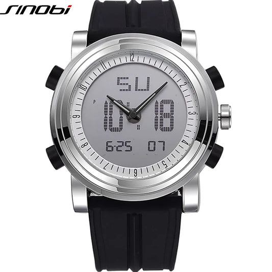 New SINOBI Brand Sports Chronograph Men's Wrist Watches Digital Quartz Double Movement Waterproof Diving Watchband Males Clock