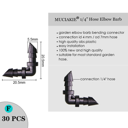MUCIAKIE Sprinkler Irrigation 1/4 Inch Barb Tee Single Double Barb Barbed Water Pipe Connectors for 4/7mm Hose Garden Fitting