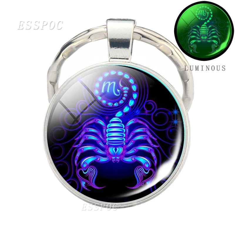 Luminous 12 Zodiac Signs Keychain Constellation Key Chain Leo Libra Virgo Sagittarius Zodiac Jewelry Birthday