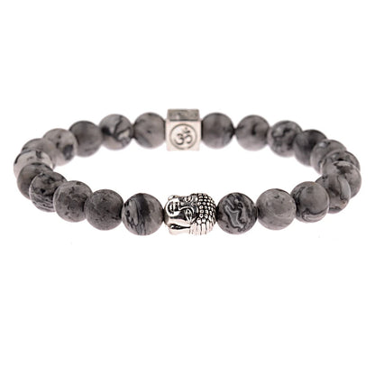 Charm Buddha&Evil Eye Bracelet Women 8mm Elastic Round Bright Black Stone Chakra Bracelets Men Erkek Bileklik Homme