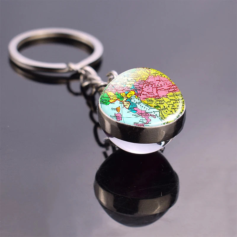 Vintage World Map Keychain Globe Earth Pendant Key Chain Americas Europe Australia Map Keychain Keyfob Christmas