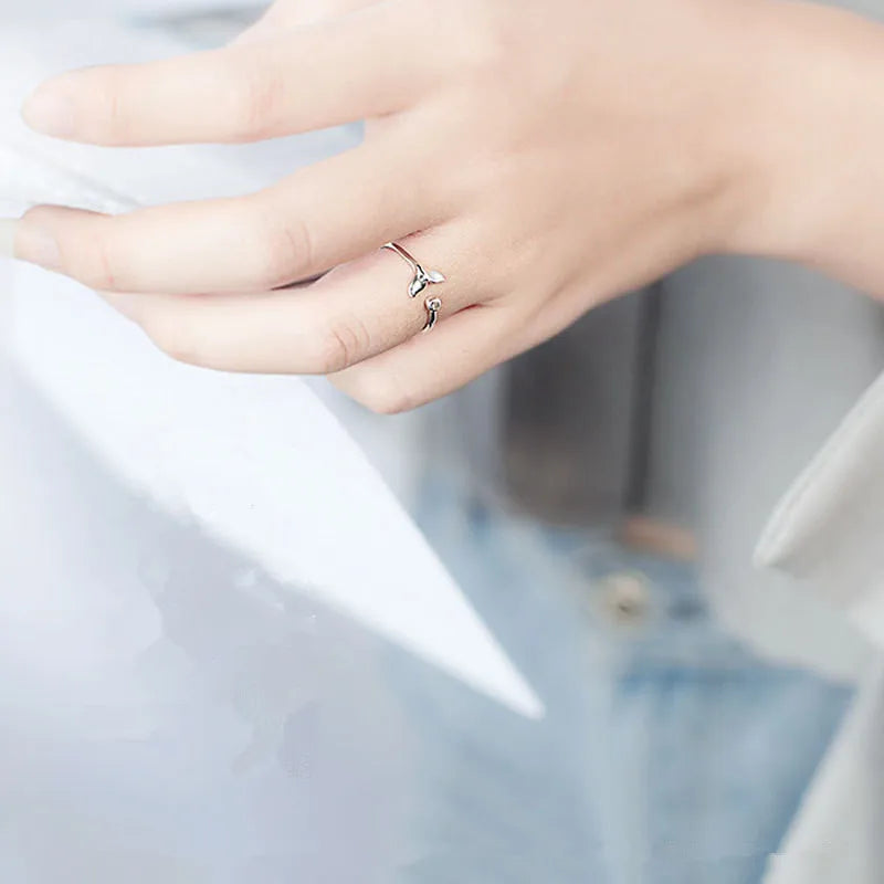 Whale Tail Silver Plated Ring Women Mermaid Tail Rings for Girls Silver Color Mermaid Tear Jewelry Femme