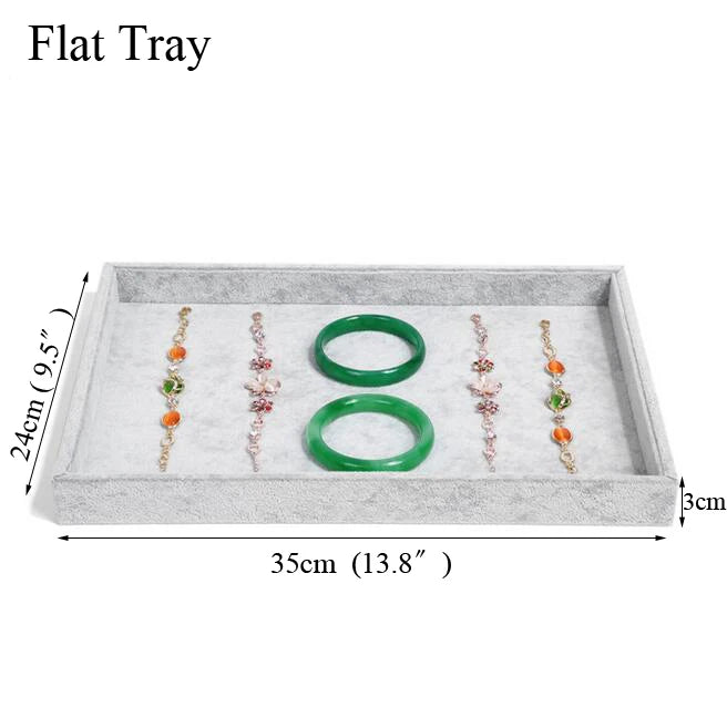 Ice Grey Velvet Jewelry Tray Jewelllery Storage Box Watch Holder Necklace Ring Earrings Pendant Display Organizer Series