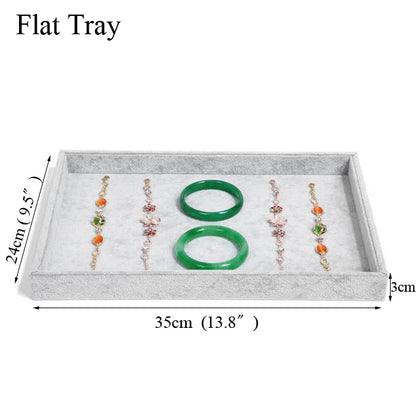 Ice Grey Velvet Jewelry Tray Jewelllery Storage Box Watch Holder Necklace Ring Earrings Pendant Display Organizer Series