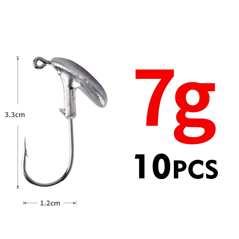 MEREDITH 10PCS Blood Slot Jig Head Tumbler Head Fishing Hook 3.5g 5g 7g 10g 14g for Soft Lure Carbon Steel