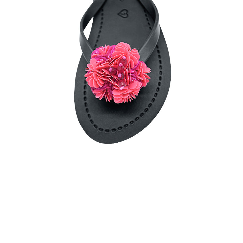 Pink Noho Flower- Embroidered Flat Flip Flops Sandal