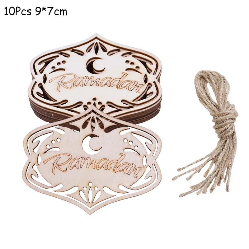 Wooden EID Mubarak Decoration Ramadan Mubarak Ornaments Islamic Muslim Pendant Eid Al Adha Party Supplies Ramadan Kareem