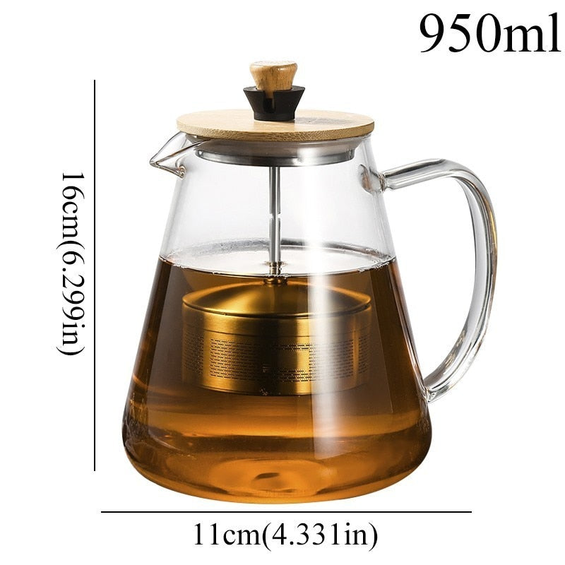 Stainless Steel Infuser Teapot Clear Borosilica Glass Filter Heat Resistant Coffee Puer Tea Pot Heated Container Boiling Kettle