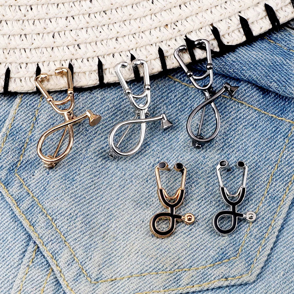 High Quality 2 Style Brooches Doctor Nurse Stethoscope Brooch Medical Jewelry Enamel Pin Denim Jackets Collar Badge Pins Button