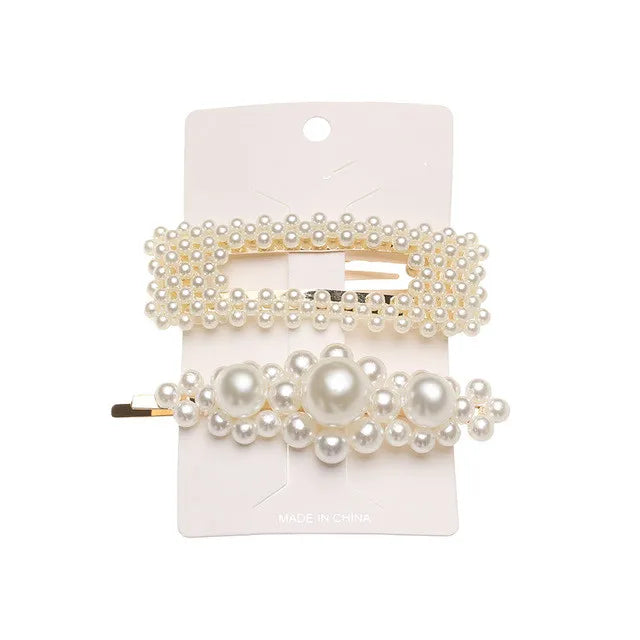 5Pcs/Set Pearl Hair Clip Snap Button Hair Pins for Women Sweet Pearl Hairpin Hair Clips Jewelry Lady Barrette Stick